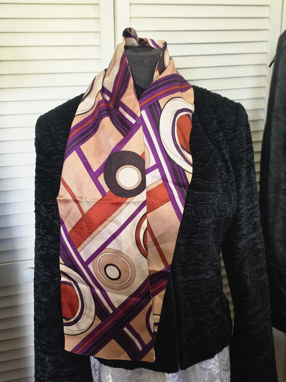 Vintage 1960s Mod Geometric Scarf Pucci Style Abstract Purple Long Neck Mod